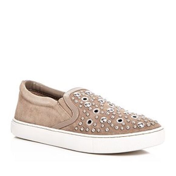 SAM Edelman Paven Embellished Studded Slip-On Sneakers in Taupe Suede Size 6 - Picture 1 of 10